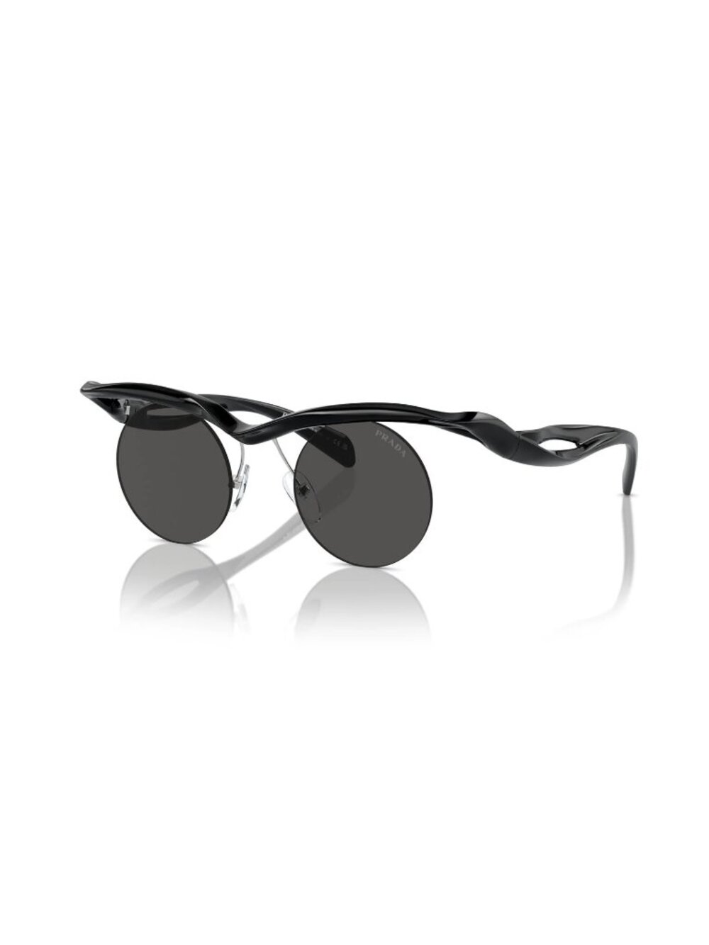 NEW PRADA SUNGLASSES, PRA18S 1AB5S0 BLACK ROUND MODERN EYEWEAR PR A18S 1AB5S0